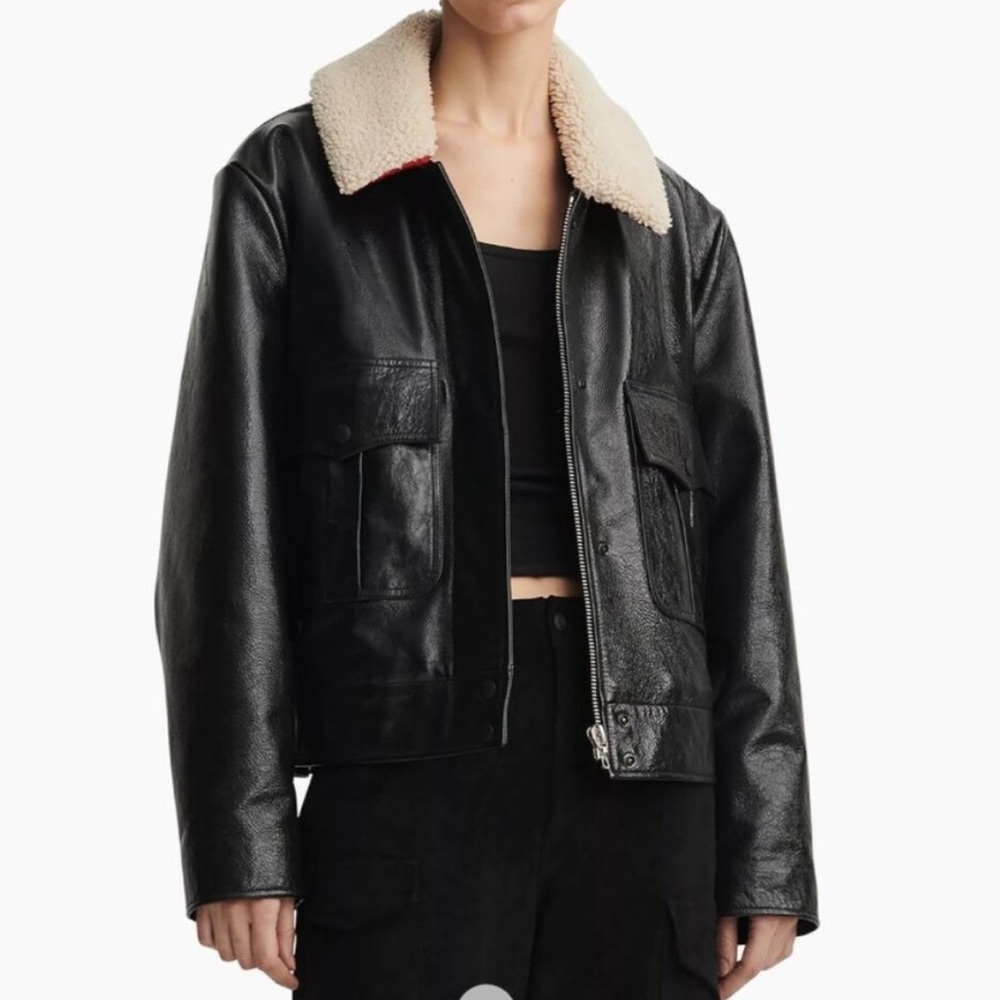 Rag & Bone Colton Shearling-Trimmed Leather Jacket NWT